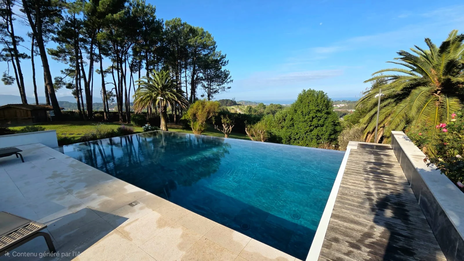 Piscine à débordement ouverte sur le paysage